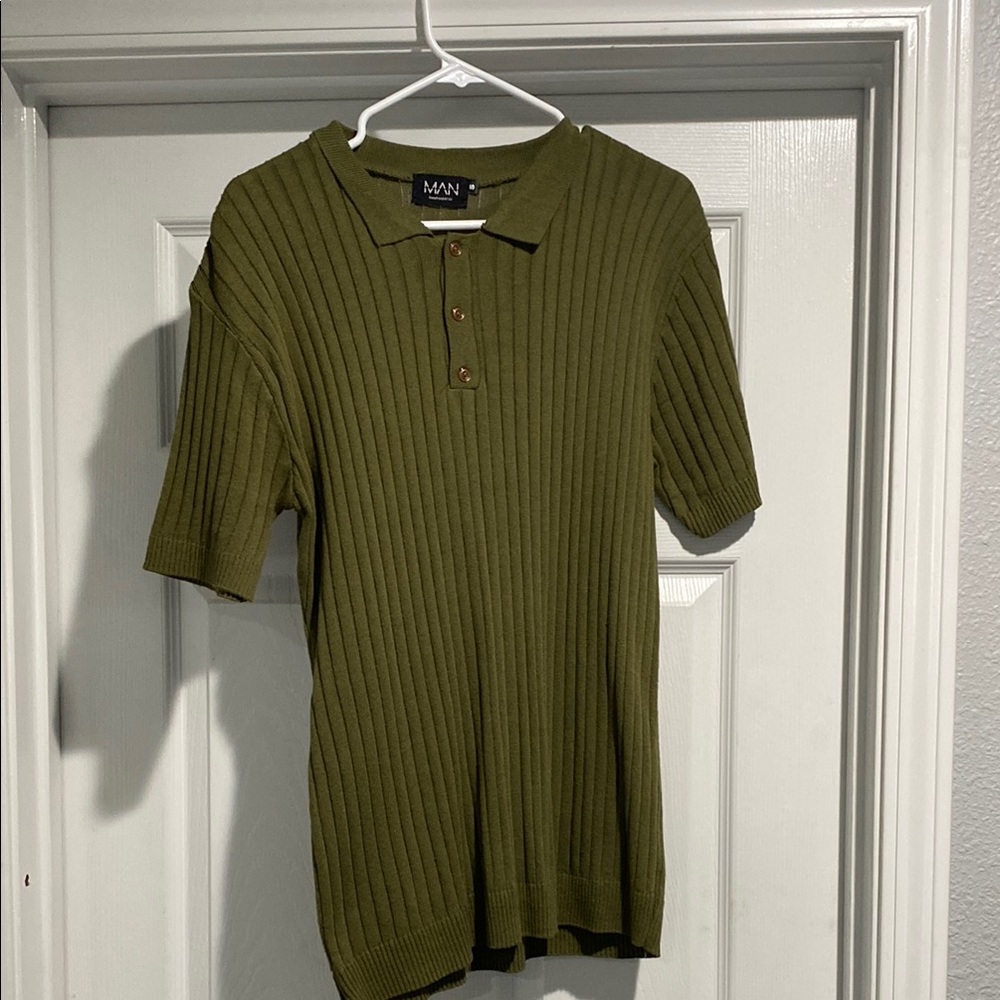 MAN Olive Green Ribbed Polo Shirt